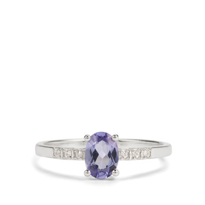 Bague Tanzanite Tanzanienne Zircon Blanc 0,84 Carat Taille Brillant Sertissage à Griffes Traitée Thermiquement 7x15mm Argent Sterling 925 Profondeur - Product Image 1