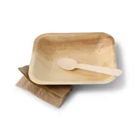 Assiettes rectangulaires profondes en feuilles de palmier 16x13 cm, naturelles, compostables, pour servir des plats indiens - 200 pièces/carton