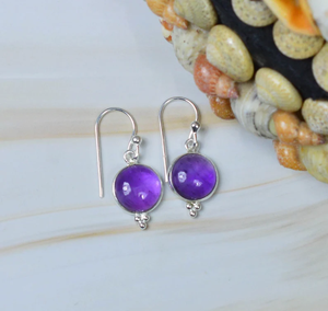 Purple Amethyst 925 Sterling <b>Silver</b> <b>Earrings</b> Round Gemstone Jewelry Luxury Wholesale Premium Design - Product Image 3