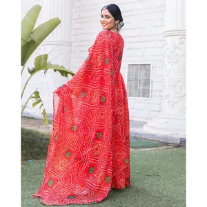 ชุดอาเรีย เรด บันดานี สไตล์ปากีสถาน บอลลีวูด ชุดพื้นเมืองสำหรับงานเทศกาล ผ้าชีฟอง ซาลวาร์ คามีซ ตัดเย็บสำเร็จ - Product Image 4