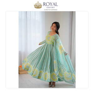 Suministro Directo de Fábrica, Ropa India Tradicional, Hermoso Traje Anarkali de Organza con Estampado Floral en Venta - Product Image 5