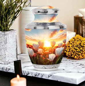 Crimson Radiant Bloom American & European Style <b>Large</b> Metal <b>Urn</b> 10 Inch 220 Cubic Inch Eco-Friendly Durable for Human Ashes - Product Image 4