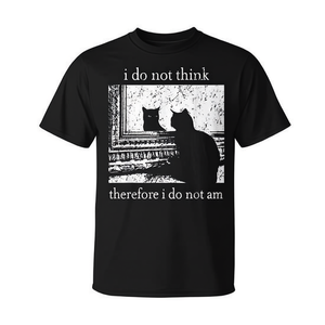 Camiseta con meme de gato, no pienso, por tanto no soy, color negro, unisex, talla para adultos - Product Image 2