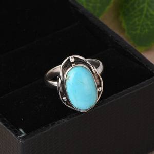 Bague de mariage de luxe en argent sterling et turquoise Kingman, bijou bohème fait main avec pierres précieuses, style sud-ouest, cadeau ajustable pour elle - Product Image 2