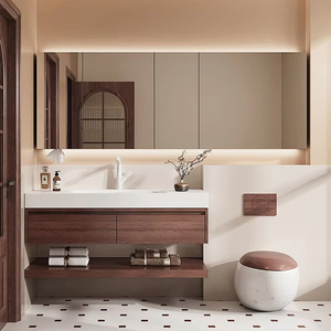 Modern Double Layer <strong>Bathroom</strong> <strong>Vanity</strong> with LED Mirror Ceramic Basin Storage for Hotel Use - Product Image 4