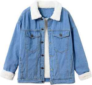 Nouvelle veste en polaire denim surdimensionnée pour femmes OEM personnalisée, confortable avec poches, matériau de rembourrage en coton tricoté - Product Image 1