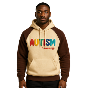 Autism Awareness Chenille Embroidery <b>Neutral</b> Raglan Sleeves Pullover Hoodie Unisex Cotton Fleece Sweatshirt Autism Design - Product Image 1