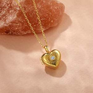 Jeulia Custom Double Sided Engraved <b>Heart</b> Photo <b>Locket</b> Necklace with Zircon for Anniversary - Product Image 6