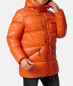 Long coat customized design plus size and logo solid plain color low price zipper long sleeve puffer <b>jacket</b> for men - Product Image 2