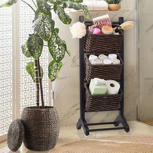 ผู้จัดทอยอดนิยมสําหรับห้องน้ํา ห้องครัว ซักรีด และห้องนั่งเล่น ตะกร้าเก็บผักตบชวาสีดํา - Product Image 2
