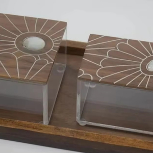 Boîte cadeau artisanale pour le Ramadan, l'Aïd et les occasions spéciales, boîte de rangement alimentaire élégante et luxueuse en acrylique laqué avec couvercle en nacre, taille personnalisée - Product Image 1