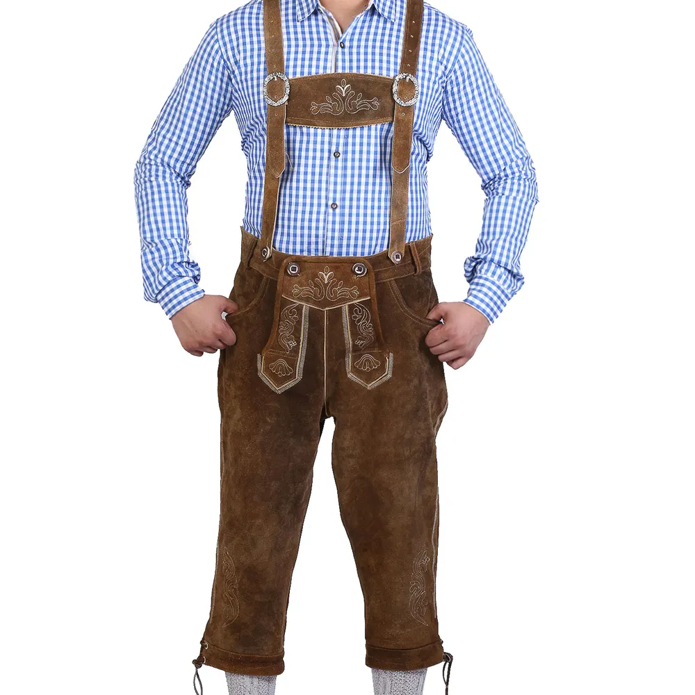 Custom Logo New Men's Bavarian Leather Suede Pant Top Quality Goat Leather Brown Oktoberfest Lederhosen All Sizes