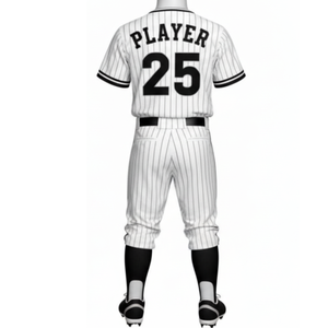 Uniforme de Béisbol Clásico a Rayas Blancas y Negras, Jersey Tradicional con Botones y Pantalones de Rendimiento con Rayas Laterales - Product Image 3