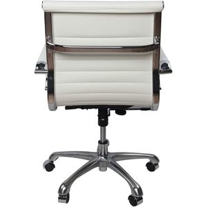 Ergonomic <b>White</b> PU Leather Executive Office <b>Desk</b> Task <b>Chair</b> Mid-Back Lift <b>Chair</b> Adjustable Headrest Traditional Style Foam PP - Product Image 1