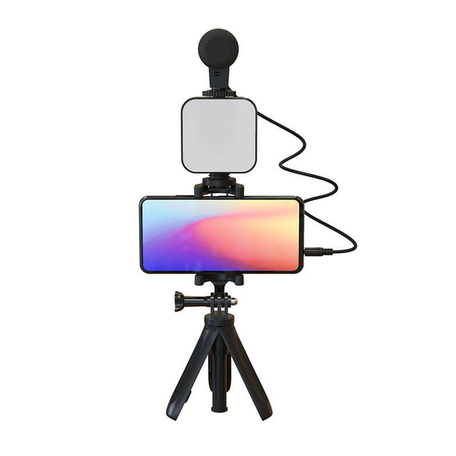 AY-49 LED Light Microphone Tripod Kit Smartphone Video Blogging Kit for Beginners Travel Vlogging for Photography Youtube Videos