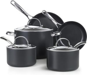 8-Piece Nonstick Hard Anodized Cookware Set Pots and <b>Pans</b> Set Includes Saucepans Stockpot Frying <b>Pans</b> <b>Lids</b> Black - Product Image 1