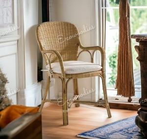 Chaise de salle à manger avec accoudoir design de luxe chaise de salon chaise en osier et bambou naturel assise de style moderne - Product Image 2