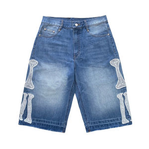 Pantalones cortos vaqueros brillantes con diamantes de imitación para hombre, ropa informal estilo hip hop, pantalones vaqueros holgados ostentosos de verano con opciones de logotipo personalizado disponibles - Product Image 4