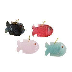 Colgante de Pez de Amazonita, Amuletos Tallados a Mano con Forma de Pez de Amazonita para la Fabricación de Joyas, Argolla Plateada Chapada en Oro, Colgantes al por Mayor - Product Image 5