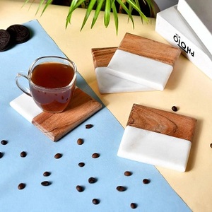 Juego de posavasos de resina de madera de acacia grabado personalizado, juego de posavasos aislado cuadrado redondo de epoxi con soporte de mesa para el hogar - Product Image 4