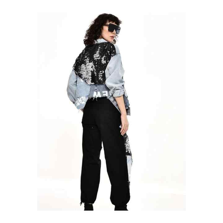 Women's Sleeveless Stone Detailed White Design Denim Jacket