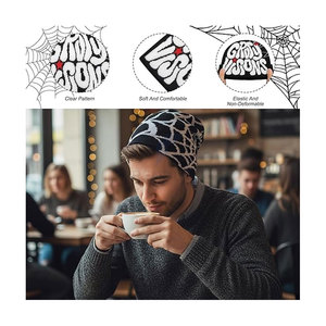 Bonnets à double face, motifs jacquard, mélange de laine, noir et blanc, matière extensible, streetwear, couvre-chef d'hiver, hommes et femmes - Product Image 3