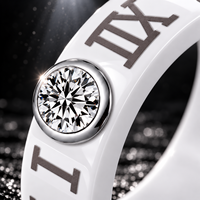 Cincin Keramik Zirkon Premium JLM Grosir, Berlapis 6mm dengan Angka Romawi untuk Pasangan, Perhiasan Cincin Janji Pernikahan dan Ulang Tahun