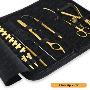 프리미엄 골드 헤어 익스텐션 도구 키트 마이크로 링크 헤어 크림핑 플라이어 단면 링 당기기 루프 스레더 절단 가위 - Product Image 4