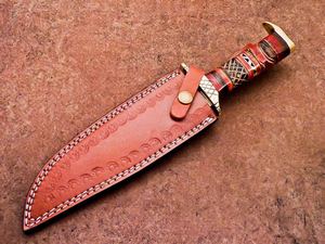 Camping Chasse Bowie Couteau D2 Acier Partiellement Dentelé Bord Gravé Chameau Os Poignée Moulé À La Main En Laiton Traversin Multi-Fonction - Product Image 6