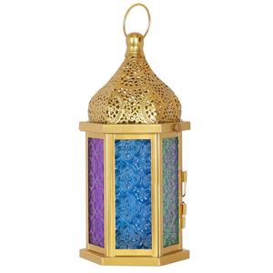 Pure Brass <b>Vintage</b> Embossed <b>Lantern</b> With Multi Color Glass & Polish Finished For Tabletop Decor Arabic <b>Lantern</b> For Decoration - Product Image 2