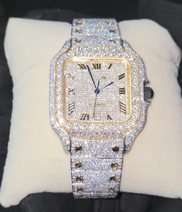 Reloj de Pulsera Mecánico de Lujo con Diamantes Moissanite Amarillos y Blancos, Correa de Cuero, Movimiento Dual para Uso Diario Informal y de Negocios - Product Image 1