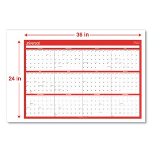 Universal 24 Pulgadas X 36 Pulgadas Calendario de Pared Borrable de 12 Meses, Hojas Blancas/Rojas, Impresión en Seco, Material de Madera, Enero-Diciembre 2026 - Product Image 4