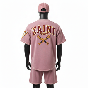 Conjunto de béisbol para hombre de alta calidad, malla de poliéster suave y transpirable, conjunto deportivo rosa con logo bordado, conjunto de pantalones cortos para hombre. - Product Image 2