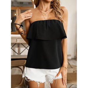 Blusa de Mujer Estilo Dubái de Jane, con Hombros Descubiertos, Elástica y con Volantes, Top Casual de Verano con Escote sin Tirantes y Corte Regular - Product Image 1