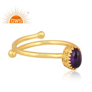 แหวนพลอยอเมทิสต์ธรรมชาติชุบทอง18K ดีไซน์ทำด้วยมือล่าสุดเครื่องประดับแบบวางซ้อนกันได้ - Product Image 2