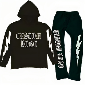 Custom High Quality 100% Cotton French Terry Tracksuit New Year Christmas Jogger <b>Set</b> with Raw Hem Cut <b>Sew</b> for Winter Sports - Product Image 2