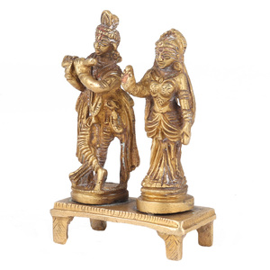 Figurine en laiton indien Radha Krishna sur Chowki, sculpture, Statue, décoration de la maison, articles cadeaux 9x3 cm SNC-65 - Product Image 2