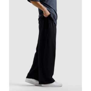 Women's Straight-Leg Baggy High-Waisted Trousers Breathable <b>Elastic</b> Waist Sweatpants with Wrinkled Technics - Product Image 2