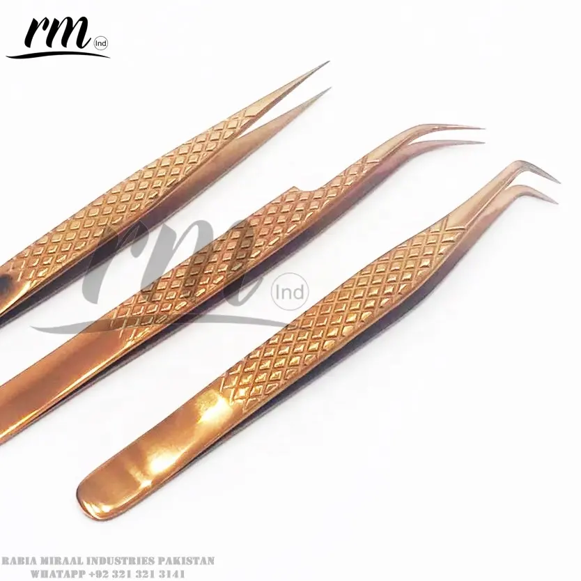Professional Rose Gold Eyelashes Extension tweezers Russian volume Stainless Steel Private Logo & Customize Packing