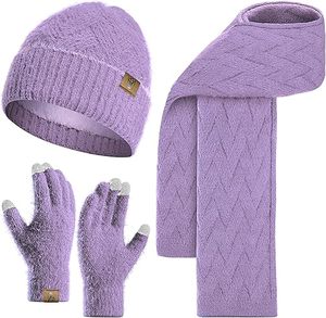 Ensemble bonnet, écharpe et gants tactiles pour femme, en laine douce et confortable, 100% laine, 1 pièce - Product Image 6