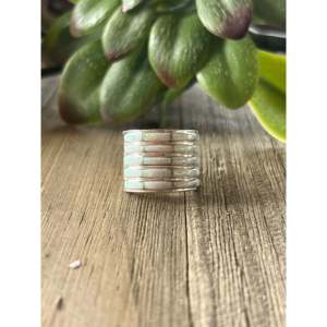Zuni Made Sterling <b>Silver</b> <b>Ring</b> with <b>Man</b> Made Opal Inlay Vintage Christian Gift - Product Image 1