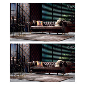 Juego de sofá de cuero Chesterfield de estilo moderno de lujo, gran oferta, 1 + 2 + 3 plazas, botón desgastado, cama cuadrada, tapicería competitiva - Product Image 2