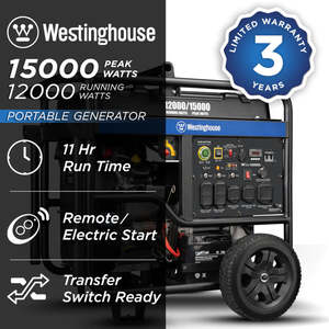 Générateur portable Westinghouse WGen12000c 12000W avec onduleur à onde sinusoïdale pure, batterie au plomb-acide, télécommande - Product Image 3