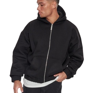 Sweat à capuche zippé pour homme, personnalisable, en coton épais 100%, coupe ample, style streetwear hiver, avec logo imprimé en relief - Product Image 1