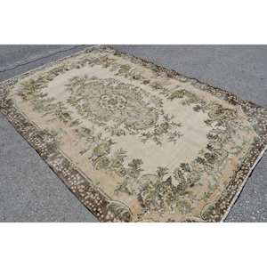 Alfombra turca vintage Beige verde 6,5 X 9.5ft tejido plano de lana con patrón de retazos para decoraciones de sala de estar - Product Image 2