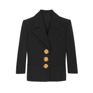 Fashionable Boutique Solid Woven Polyester/Cotton Single Button Breathable Elegant V Neck Short Winter Women <b>Blazer</b> Suit Jacket - Product Image 3