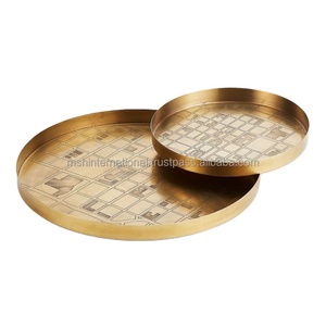 Plateau de rangement en verre de style nordique de luxe au service de la salle de séjour rétro, plateau de rangement en métal creux en fer doré miroir de fruits - Product Image 1