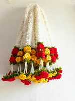 Guirlandes en corde de fleurs artificielles en tissu blanc, jasmin et rose, jaunes, style Art Déco, durables, pour mariage indien, décoration intérieure, cadeau