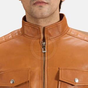 Veste en cuir pour homme de haute qualité avec impression de logo personnalisée |   Veste en cuir à manches longues avec col rabattu pour homme - Product Image 2