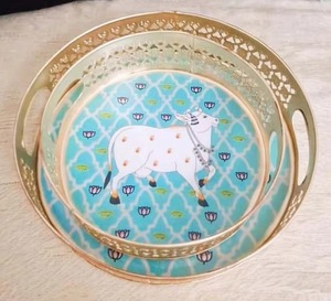 ถาดโลหะพิมพ์เคลือบพร้อมโถตกแต่งบ้านของขวัญแต่งงานของชำร่วยของชำร่วยของชำร่วยคืนของขวัญดิวาลี - Product Image 3